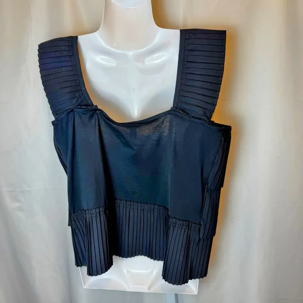 J.Crew Black Pleated Tiered Tank Top Square Neck Cotton Blend Size M Office‎